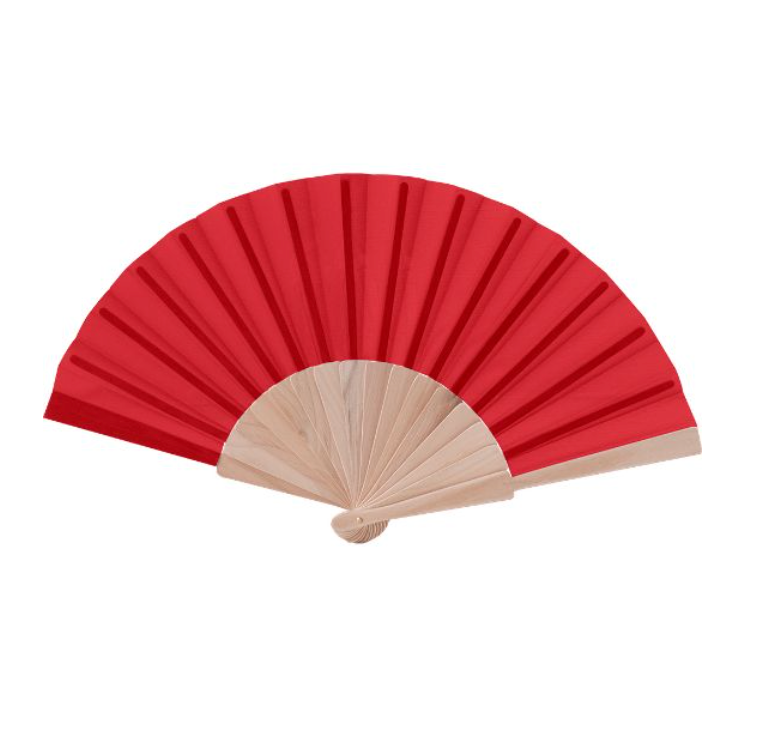 ABANICO MADERA TELA ROJO