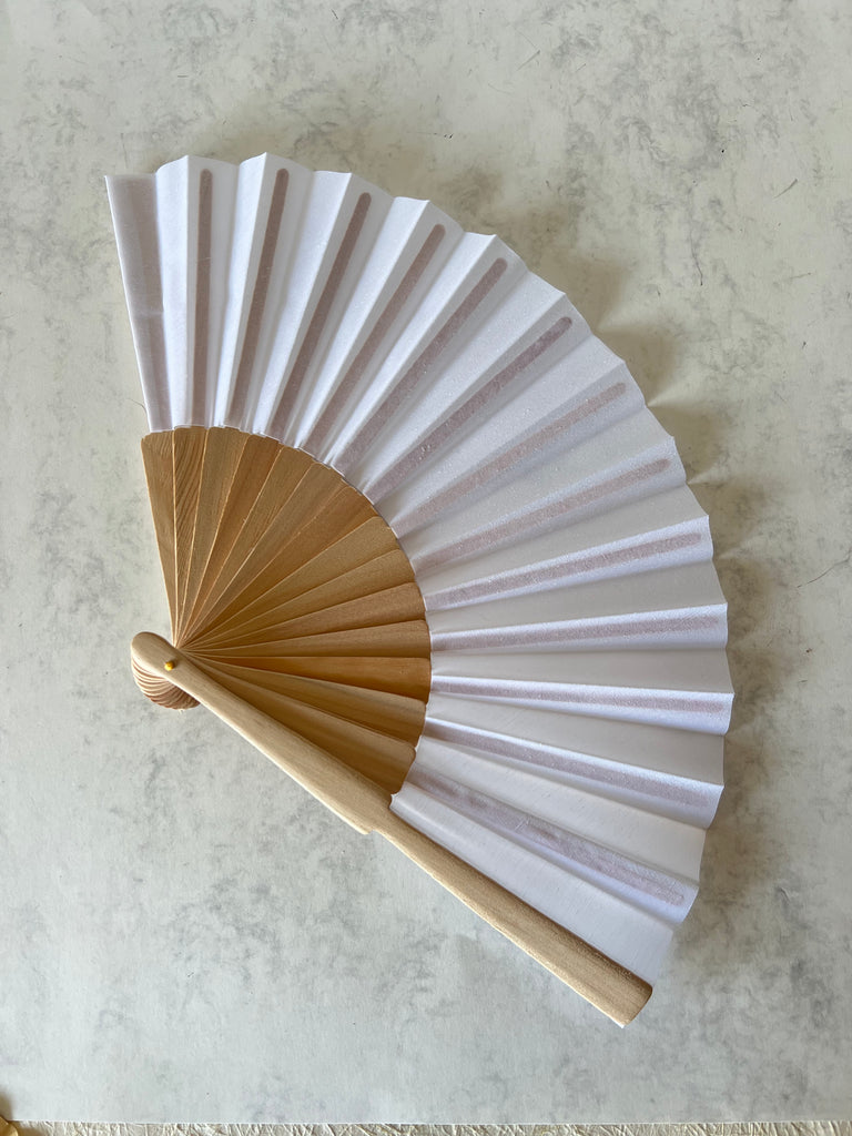 ABANICO MADERA TELA BLANCO