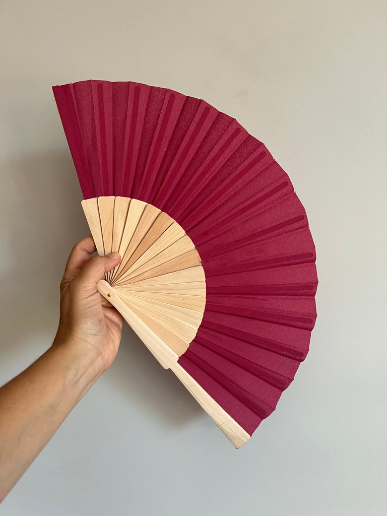 ABANICO MADERA TELA GRANATE