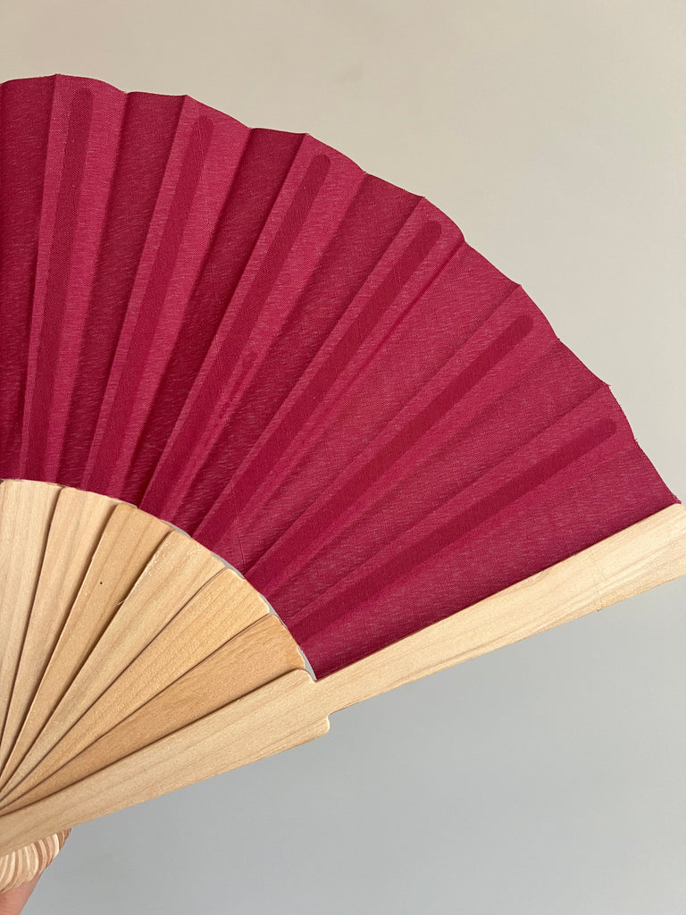 ABANICO MADERA TELA GRANATE