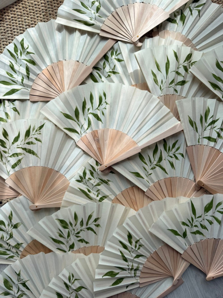 Abanicos pintados a mano – Rama verde